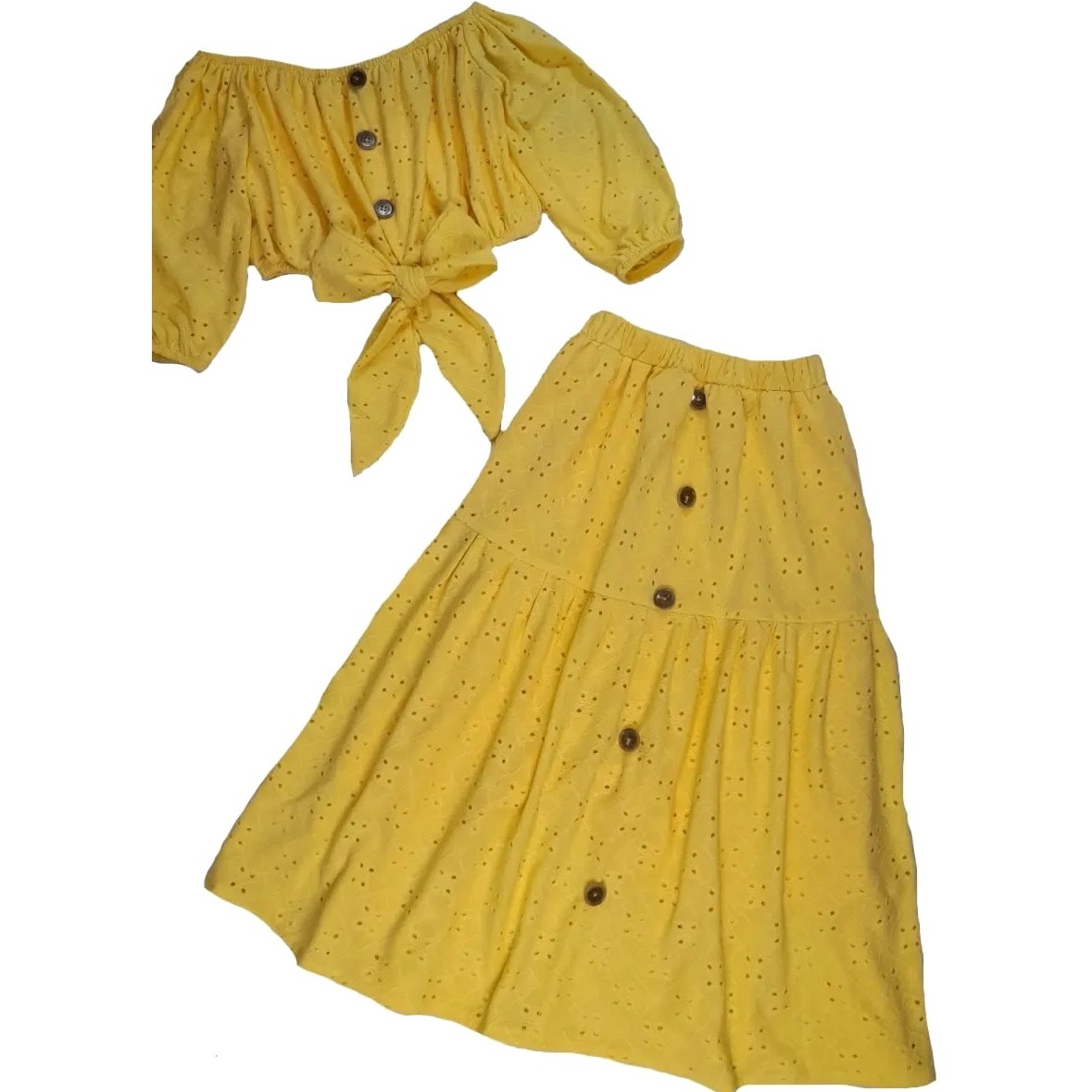 Bow Front Peasant Blouse & Skirt Set